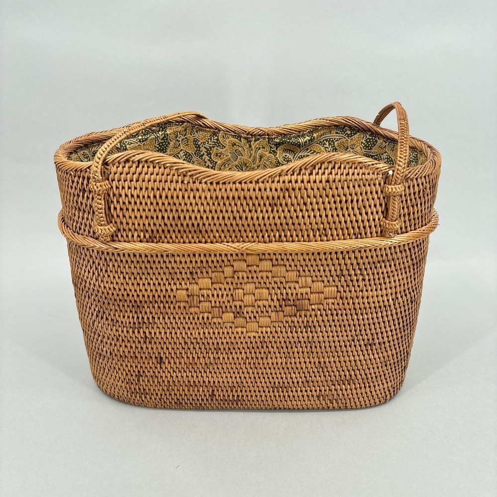 Putu By J Maclear Bag Womens Medium Brown Straw Wicker Bucket Drawstring Lined